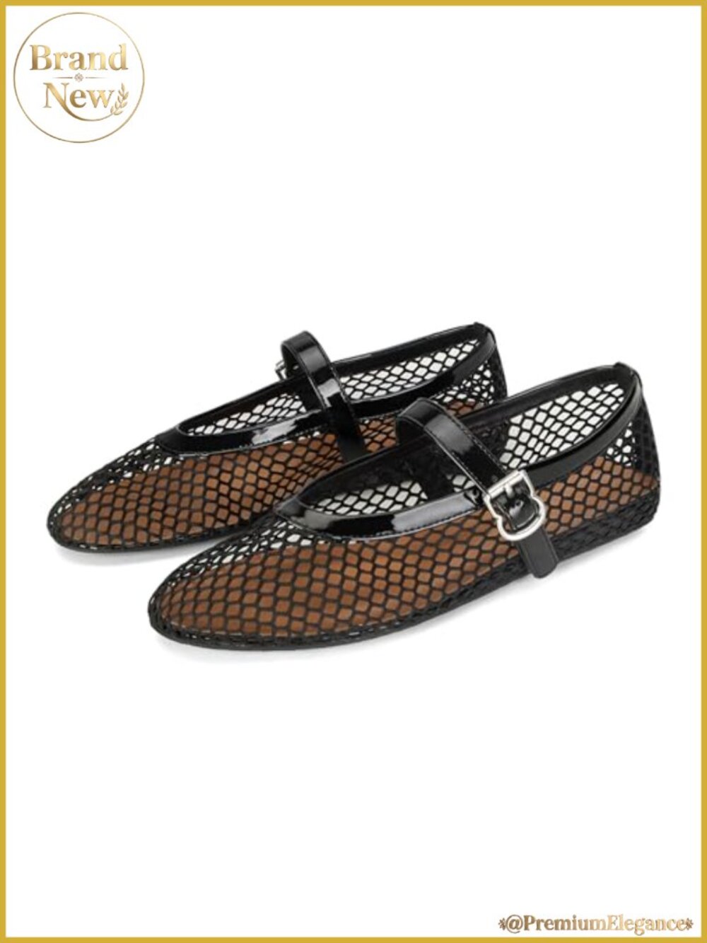 Mesh Ballet Flats Buckle Strap Comfy Casual Office Fishnet Ballerina Shoes